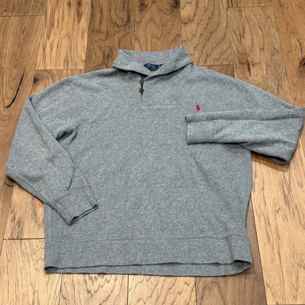 Polo Ralph Lauren Mens LT Tall Shawl Collar Button Pullover Sweatshirt Grey